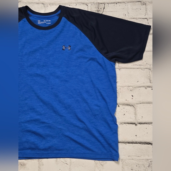 Under Armour HeatGear Blue Black Raglan Athletic Tee 2XL Loose Fit - Picture 5 of 7